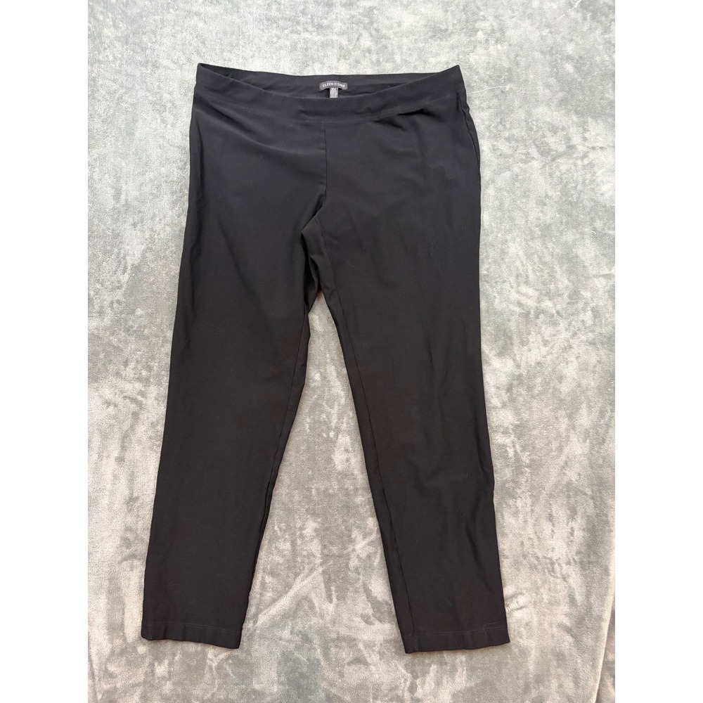 Eileen Fisher Black Stretch Knit Ankle Pants Women L Pull On Slim